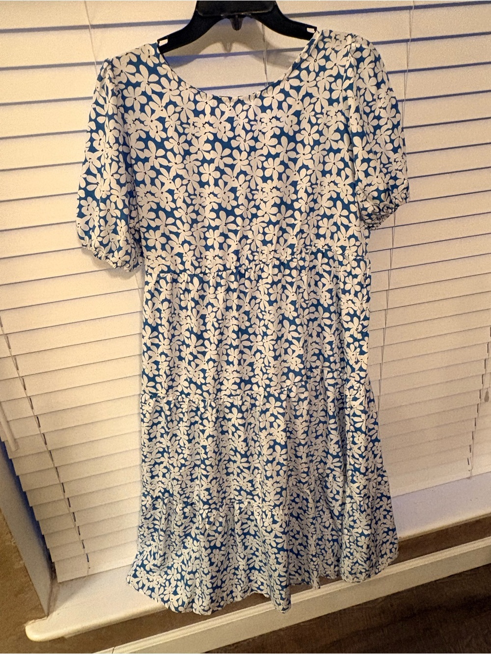 Blue Floral Short-Sleeve Women's Dress